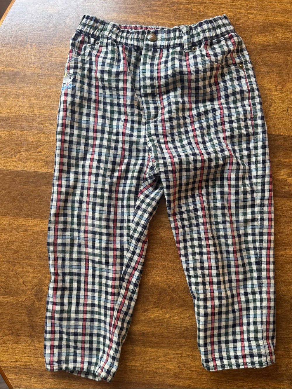 Kids Plaid Pull-On Pants in Navy, Red, and White
